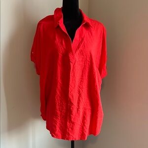 Martha Stewart Red Oversized Polo Button Down Shirt
